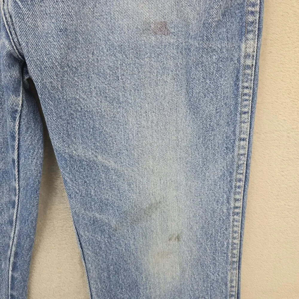 Vintage Rustler Jeans Mens Fits 32x26 Blue Faded Whiskers Denim Straight Leg USA